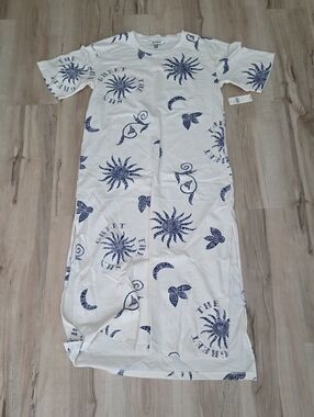 Womens Anthropolgie NWT Cotton Midi Dress CELADINE Cream and Navy Small